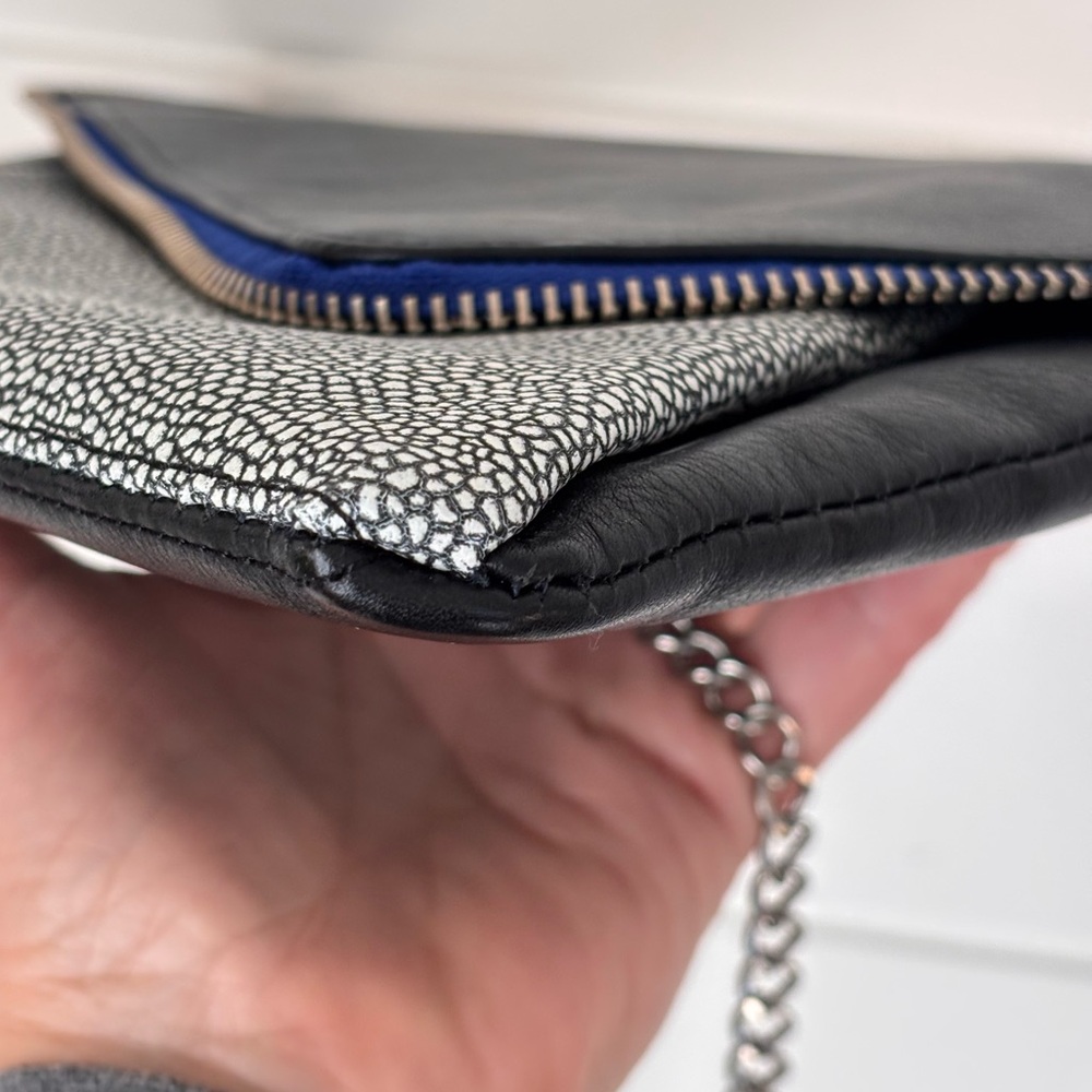 Halogen "Date Night" Asymmetrical Flap Clutch Black Leather - Picture 8 of 16